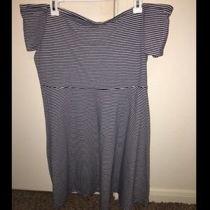 NEVER WORN - Navy striped off the shoulder dress